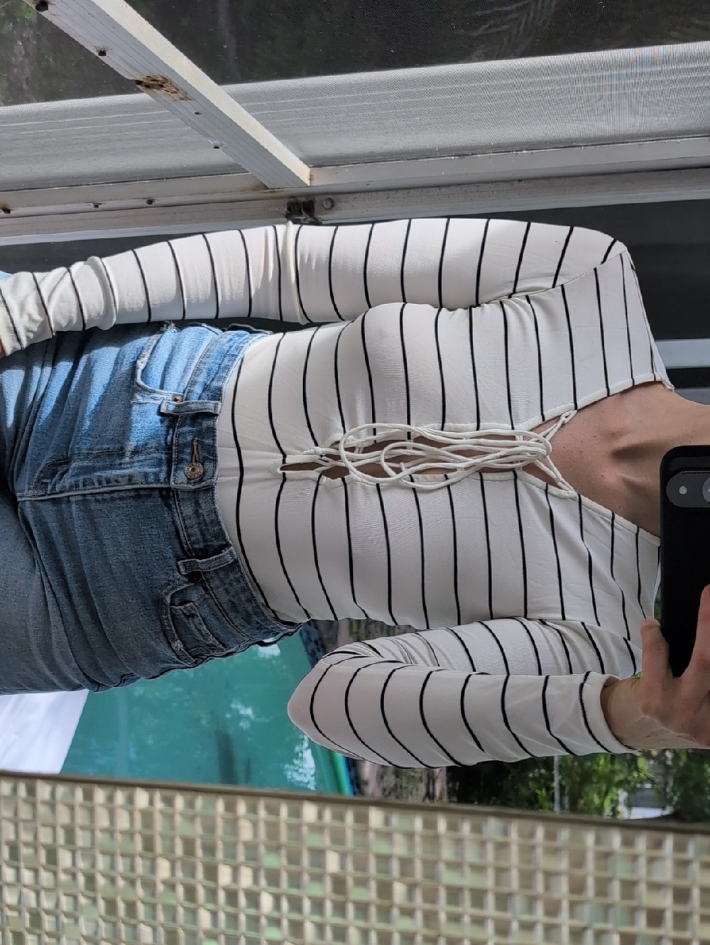 Cotton Candy White Striped Lace-Up Bodysuit